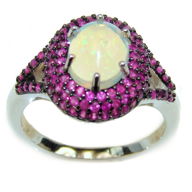 Incredible Genuine 4.5 carat Ethiopian Opal Ruby .925 Sterling Silver handmade Ring size 7