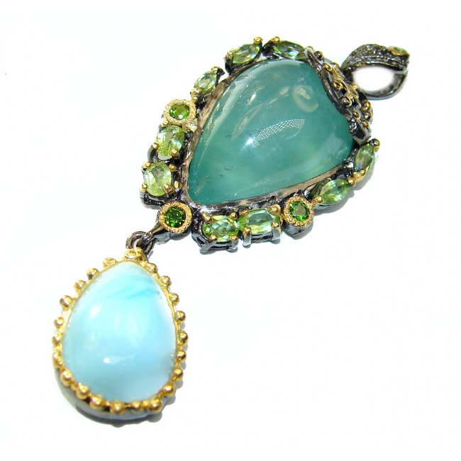 Classic Beauty Authentic Apatite Larimar 18K Gold over .925 Sterling Silver handmade pendant