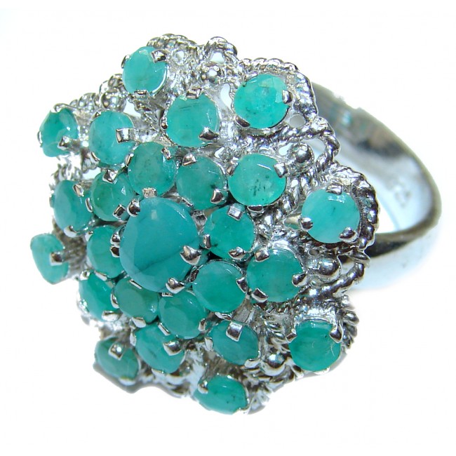 Genuine Emerald .925 Sterling Silver handmade Cocktail Ring s. 8 1/4
