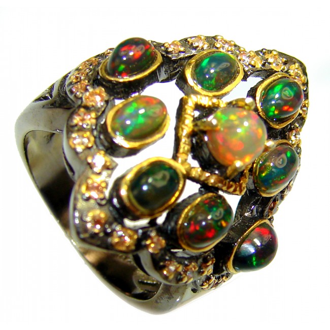 Incredible Black Opal black rhodium over .925 Sterling Silver handcrafted ring size 6