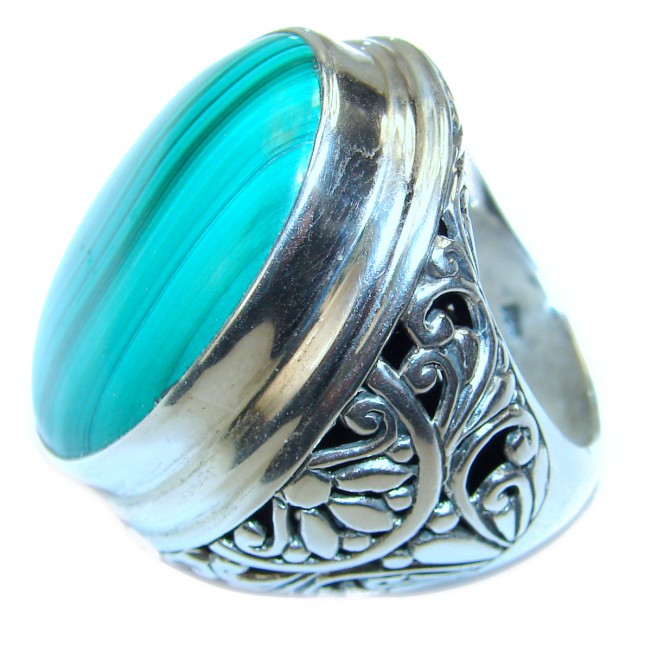 HUGE Green Mistery 33 grams Malachite .925 Sterling Silver handcrafted ring size 7 3/4