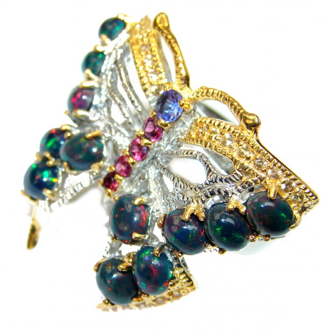 Incredible Butterfly Black Opal black rhodium over .925 Sterling Silver handcrafted ring size 8 1/2