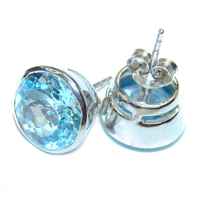 Swiss Blue Topaz 13 mm .925 Sterling Silver handcrafted earrings