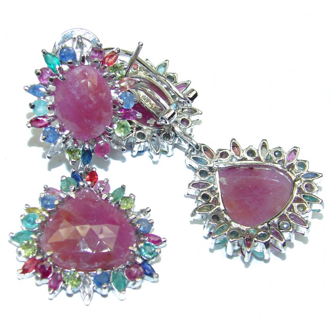Authentic Ruby .925 Sterling Silver Large handcrafted earrings