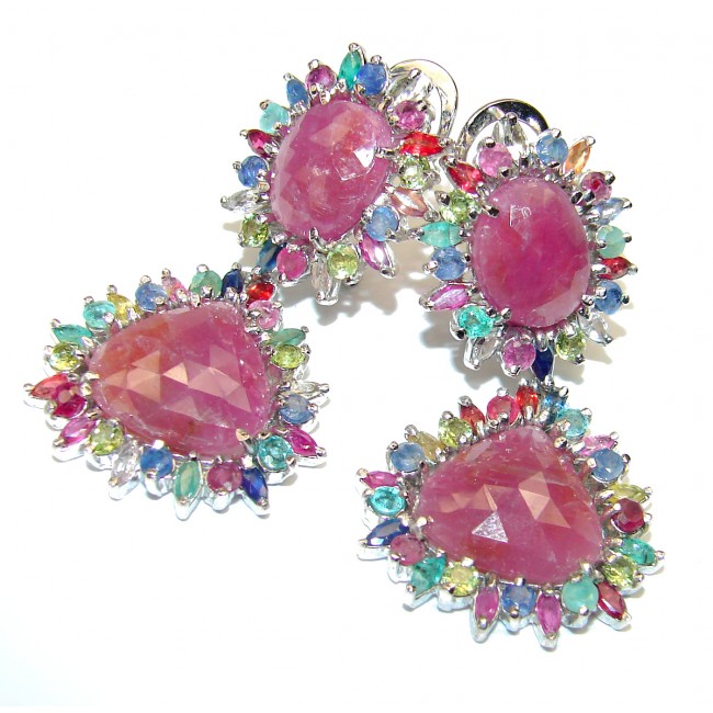 Authentic Ruby .925 Sterling Silver Large handcrafted earrings