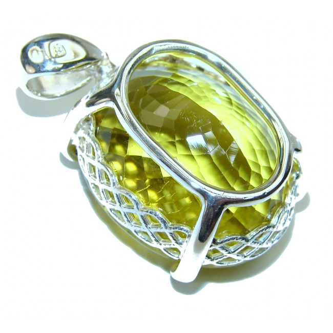 Octagon cut 35.8 grams Genuine Lemon Quartz .925 Sterling Silver handcrafted pendant