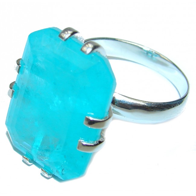 45.2 carat Emerald Cut Paraiba Tourmaline .925 Sterling Silver handcrafted Statement Ring size 7 3/4