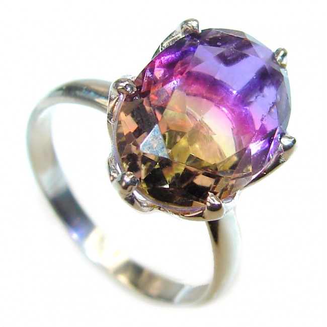 Oval cut BI COLOR Ametrine .925 Sterling Silver handcrafted Ring s. 7 1/4