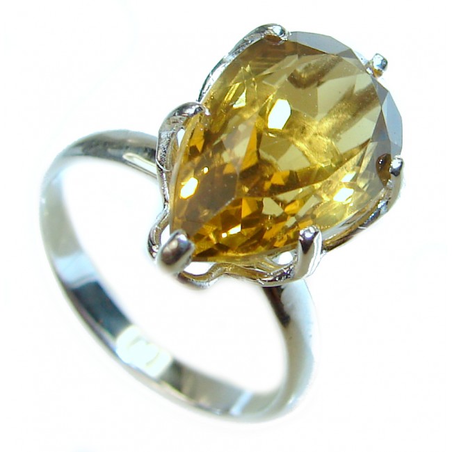 Cocktail Style 12.55 carat Natural Citrine .925 Sterling Silver handcrafted Ring s. 7 1/4