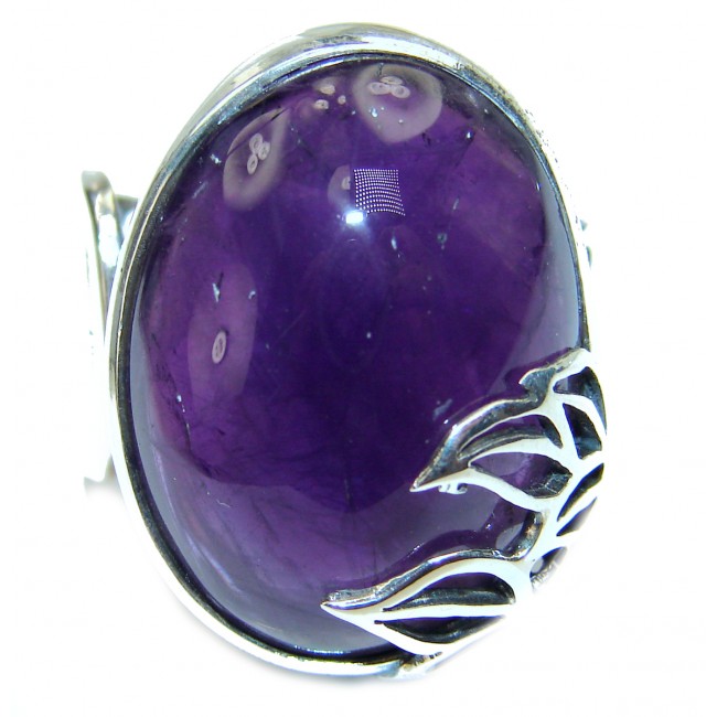 Royal Quality129.5 carat Amethyst .925 Sterling Silver handcrafted Statement Ring size 7 adjustable