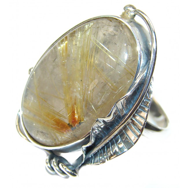 Best quality Golden Rutilated Quartz .925 Sterling Silver handcrafted Ring Size 9 adjustable