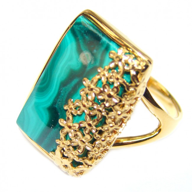 Green Mistery Malachite 18k Gold over .925 Sterling Silver handcrafted ring size 8 3/4