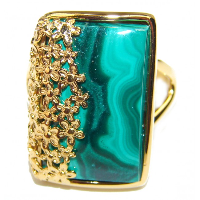 Green Mistery Malachite 18k Gold over .925 Sterling Silver handcrafted ring size 8 3/4