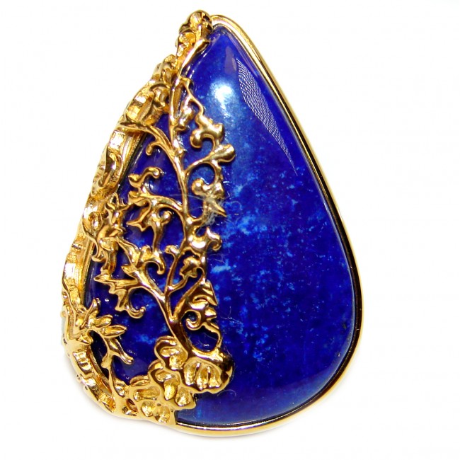 Huge Natural Lapis Lazuli 14K Gold over .925 Sterling Silver handcrafted ring size 8 1/4