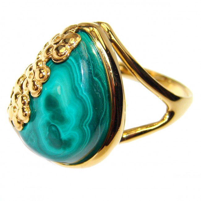 Green Mistery Malachite 18k Gold over .925 Sterling Silver handcrafted ring size 7 1/2