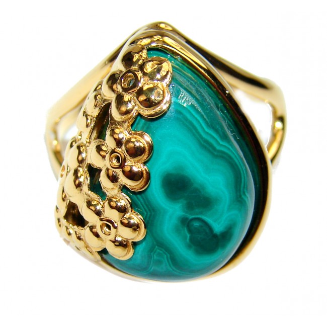 Green Mistery Malachite 18k Gold over .925 Sterling Silver handcrafted ring size 7 1/2