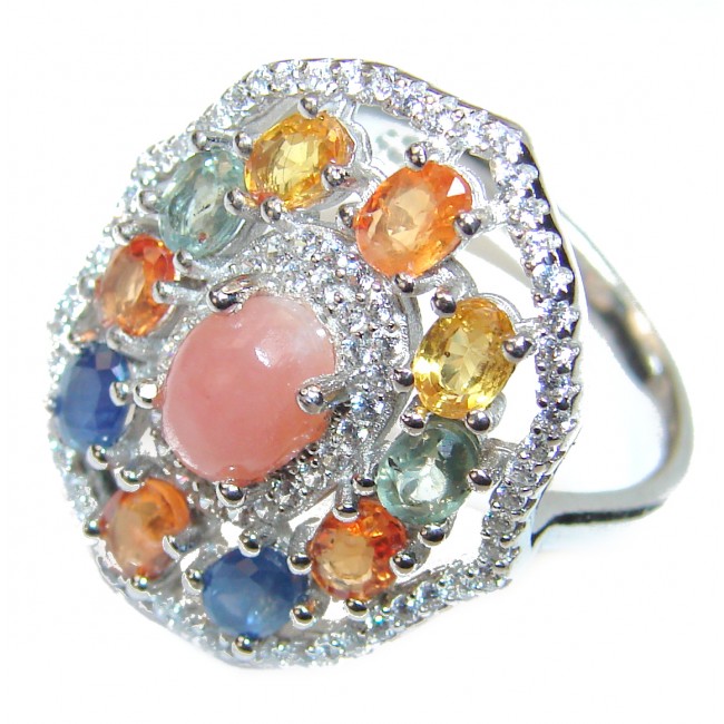 Fancy Pink Opal Sapphire .925 Sterling Silver handmade Ring s. 7