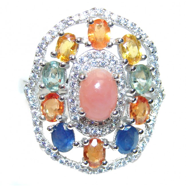 Fancy Pink Opal Sapphire .925 Sterling Silver handmade Ring s. 7