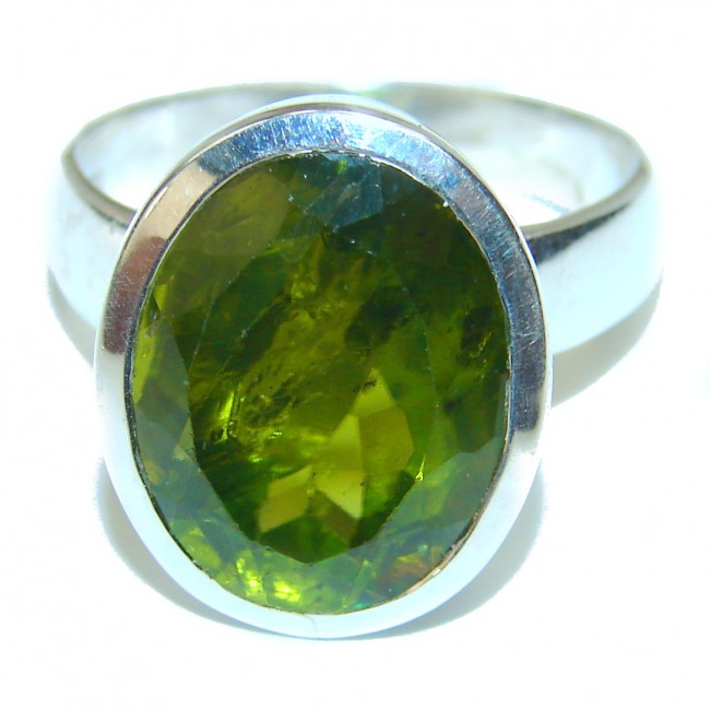 45.2 CARAT authentic Peridot .925 Sterling Silver handcrafted large ring size 9
