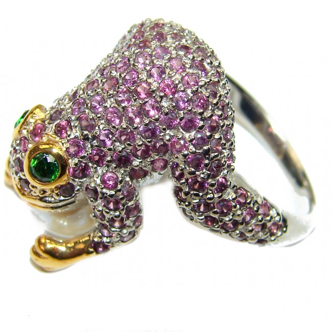 Large Frog Genuine Ruby 18K Gold over .925 Sterling Silver handcrafted Statement Ring size 8