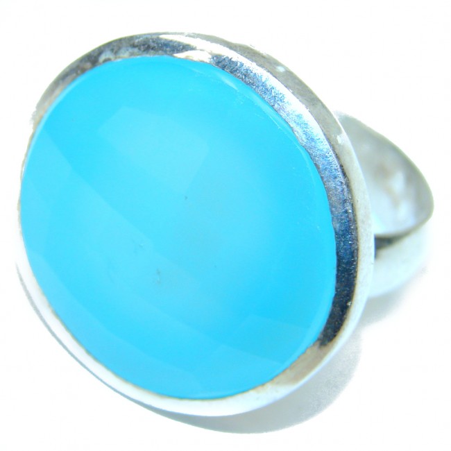 Blue Chalcedony Agate .925 Sterling Silver handcrafted Ring s. 12