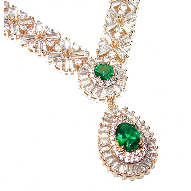 Magnificent Jewel Emerald 14K Gold over .925 Sterling Silver handcrafted necklace