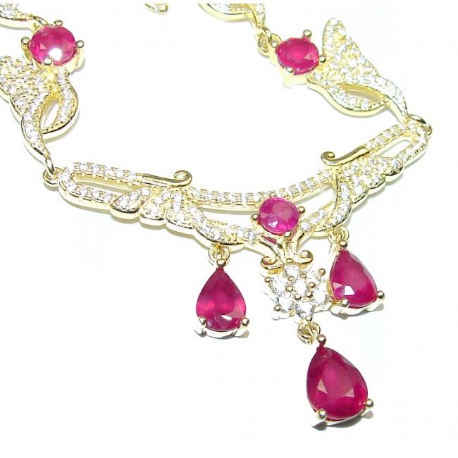 Spectacular authentic Ruby 18K yellow Gold over .925 Sterling Silver handcrafted necklace
