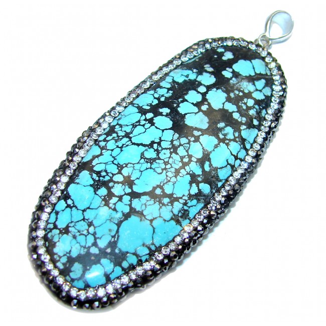 Large Artisan Design Turquoise Spinel .925 Sterling Silver pendant