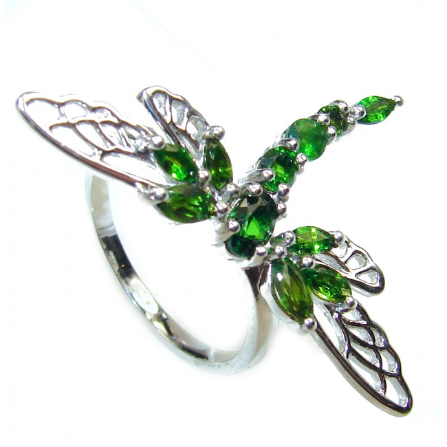 Spectacular Dragon Fly Chrome Diopside .925 Sterling Silver handmade Statement ring s. 7 1/4