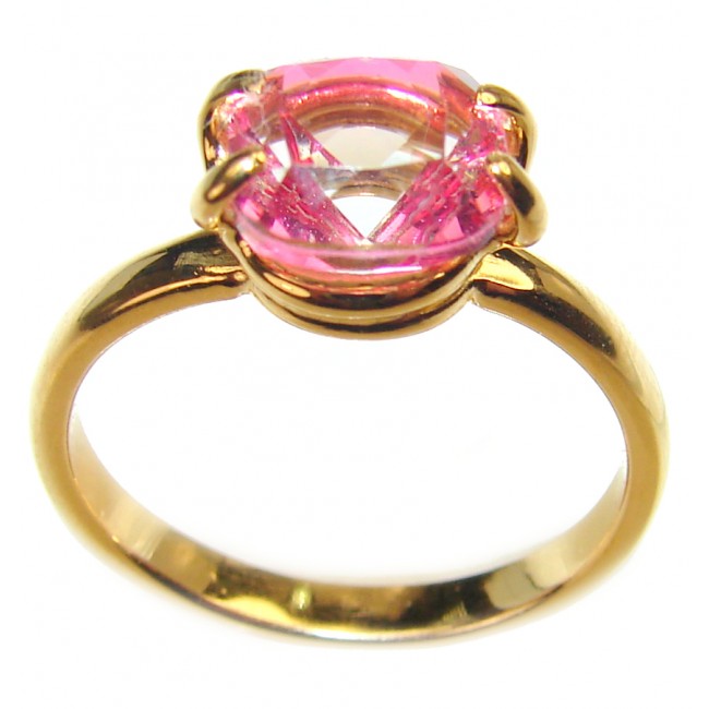 4.1 Watermelon Tourmaline 18K Gold over .925 Sterling Silver handcrafted Ring size 8