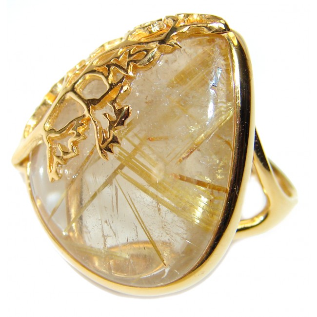 Best quality Golden Rutilated Quartz 18K Gold over .925 Sterling Silver handcrafted Ring Size 8 1/4