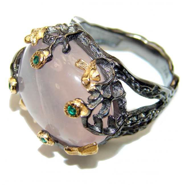 Rose Garden Authentic Rose Quartz .925 Sterling Silver brilliantly handcrafted ring s. 6 1/4
