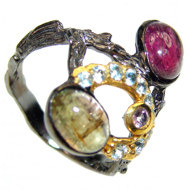 Authentic Tourmaline 2 tones .925 Sterling Silver Ring size 7