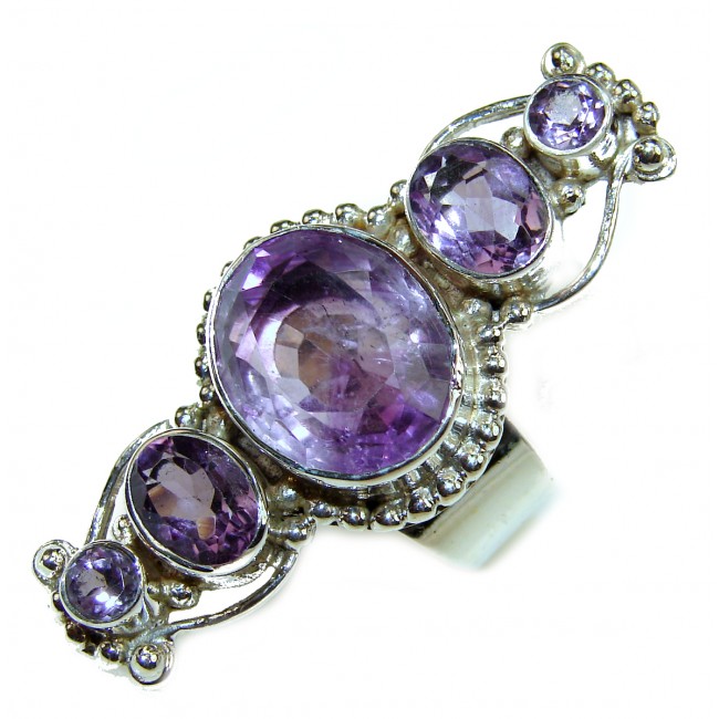 Energizing Amethyst .925 Sterling Silver handmade Poison Ring size 7