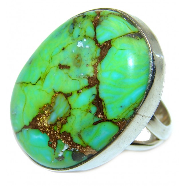 Green Turquoise .925 Sterling Silver handcrafted ring; s. 6