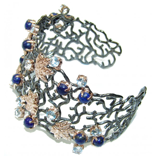 Blue Garden Lapis Lazuli 14K Gold over .925 Sterling Silver handcrafted Bracelet / Cuff