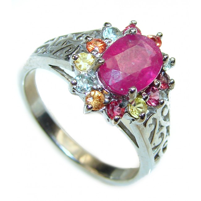 Ruby multicolor Sapphire .925 Sterling Silver ring; s. 8