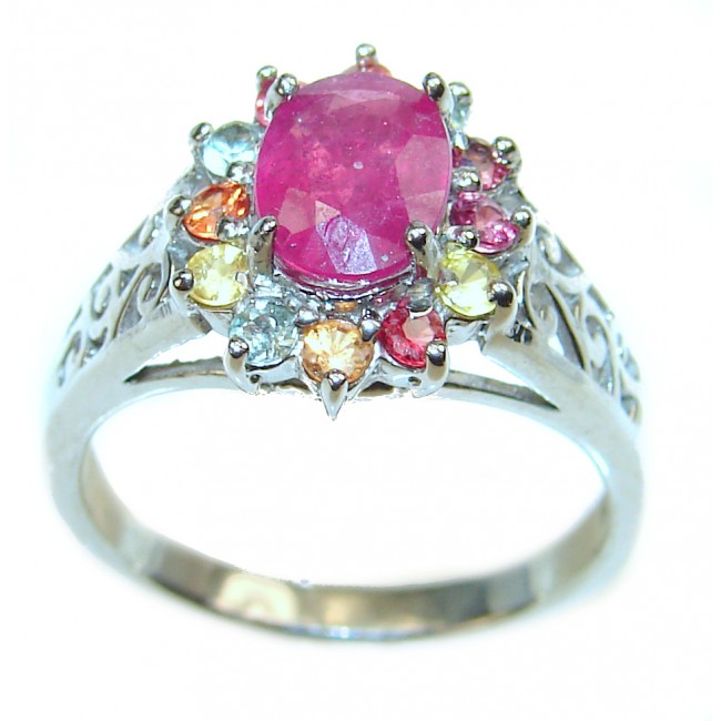 Ruby multicolor Sapphire .925 Sterling Silver ring; s. 8