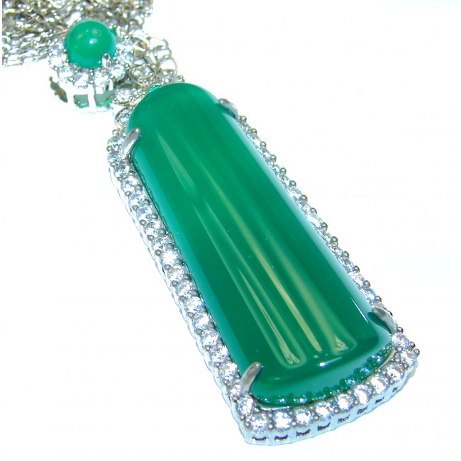 One of the kind Huge Green Jade .925 Sterling Silver necklace
