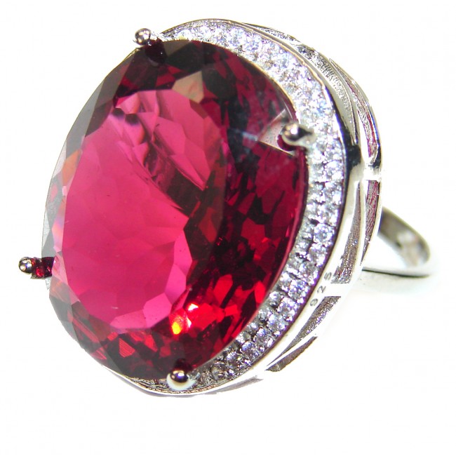 Huge Precious Red Topaz .925 Sterling Silver Statement HUGE Ring s. 8