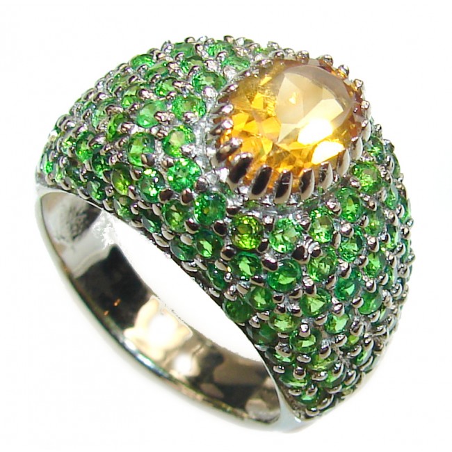 Cocktail Style Natural Citrine .925 Sterling Silver handcrafted LARGE Ring s. 9