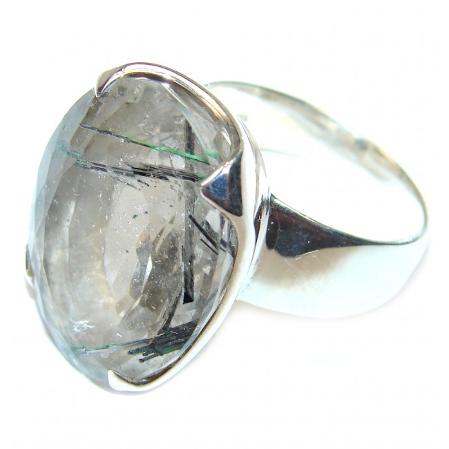 Mysterious Tourmalinated Quartz .925 Sterling Silver handmad ring s. 10