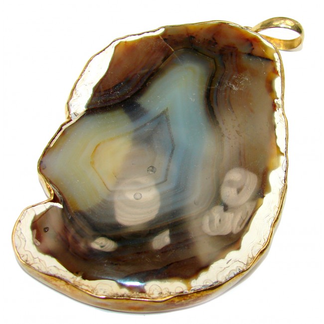 Huge 99.8 grams! Botswana Agate Gold plated over Sterling Silver handcrafted Pendant