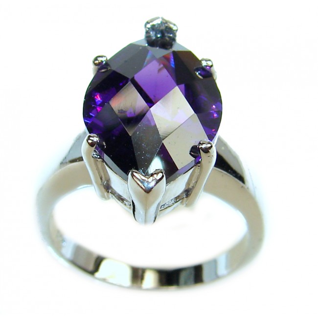 PURPLE HEART Genuine Cubic Zirconia .925 Sterling Silver handcrafted Statement Ring size 6