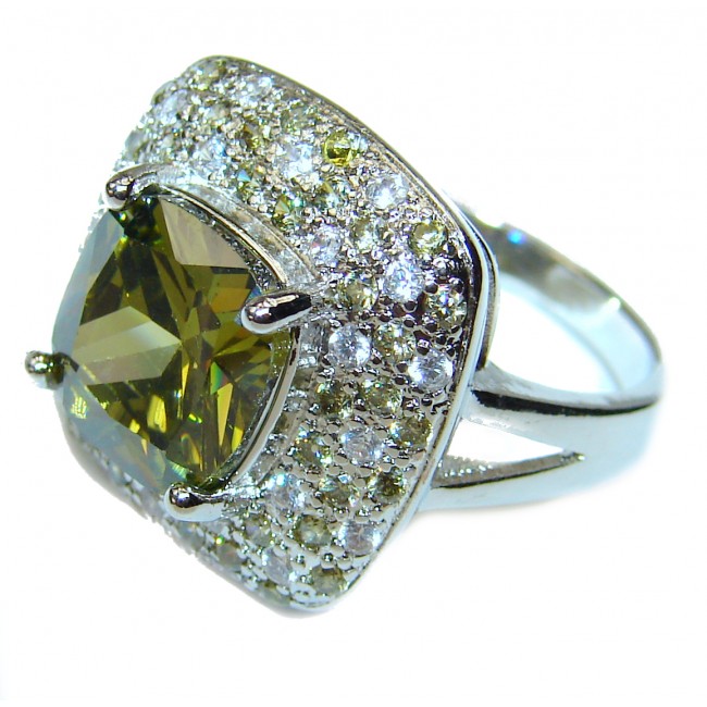 Fancy Genuine Peridot .925 Sterling Silver handcrafted Ring size 7 1/4