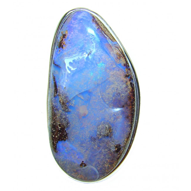 Incredible Australian Boulder Opal .925 Sterling Silver handcrafted ring size 4 1/2