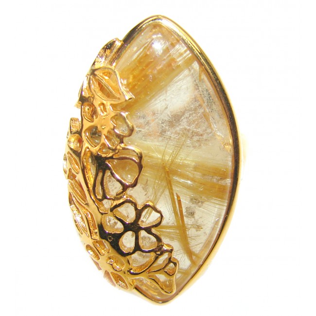 Best quality Golden Rutilated Quartz 18K Gold over .925 Sterling Silver handcrafted Ring Size 7 1/2