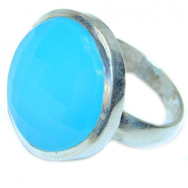 Blue Chalcedony Agate .925 Sterling Silver handcrafted Ring s. 10 1/2