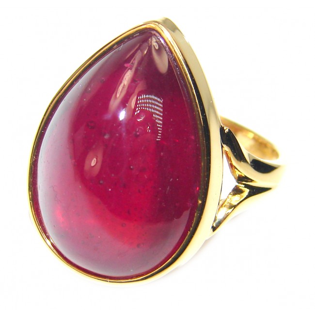 Genuine Ruby 18K yellow Gold over .925 Sterling Silver handmade Cocktail Ring s. 7