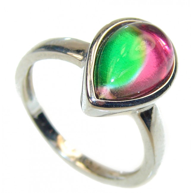 3.5ctw Watermelon Tourmaline .925 Sterling Silver handcrafted Ring size 5